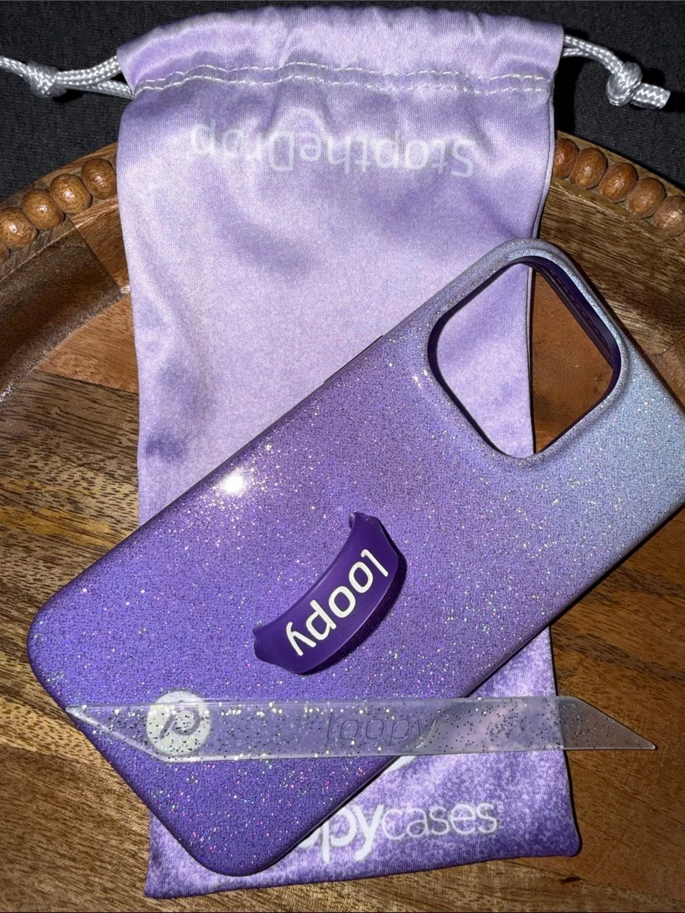 Loopy Case Purple Glitter iPhone 13 Pro Case with Matching Strap